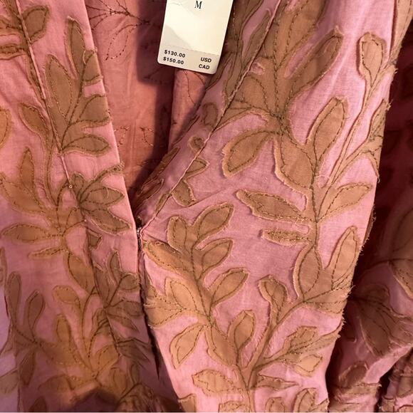 NWT Anthropologie Pink Orange Leaf Cotton Textured Blouse Top Medium - Picture 12 of 14